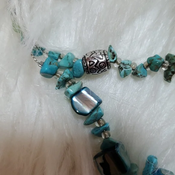 Boutique two strand turquoise color and silver tone long necklace like N… - Picture 2 of 5